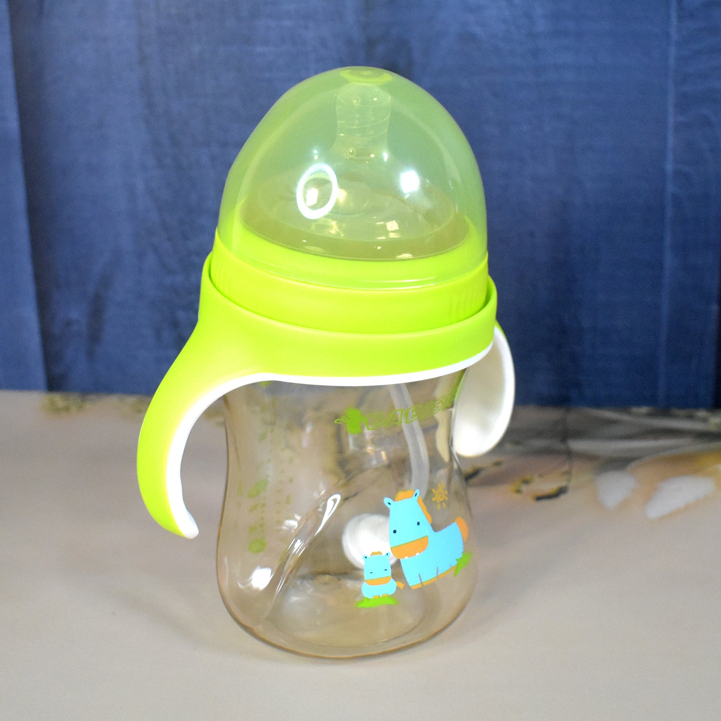 Plastic Baby Feeding Bottle With Handles Straw (300 Ml 1 Pc)