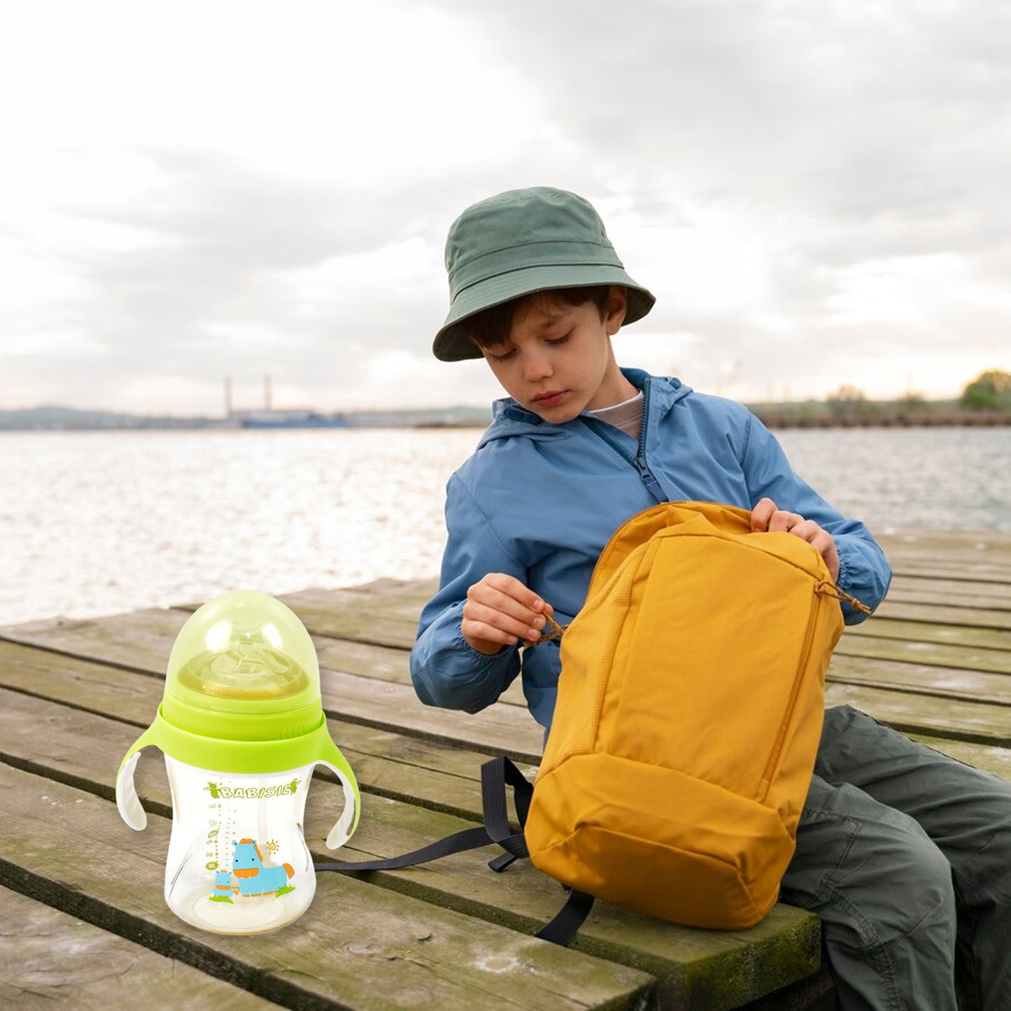 Plastic Baby Feeding Bottle With Handles Straw (300 Ml 1 Pc)